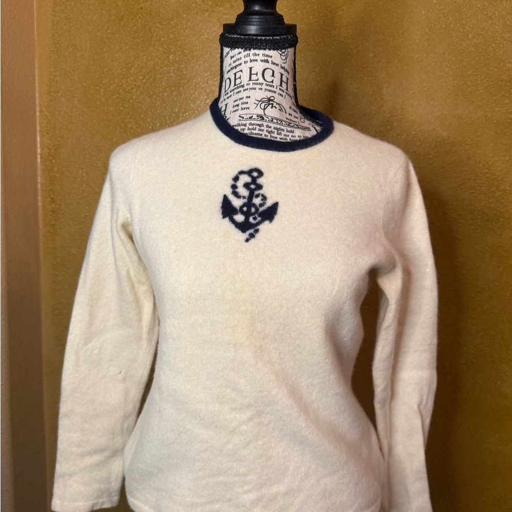 Lands' End Navy and Cream Sweater